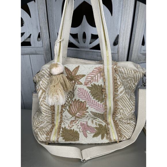 America And Beyond Sequin Embellished Floral Hand Beaded Crossbody Bag Tote - Picture 2 of 10